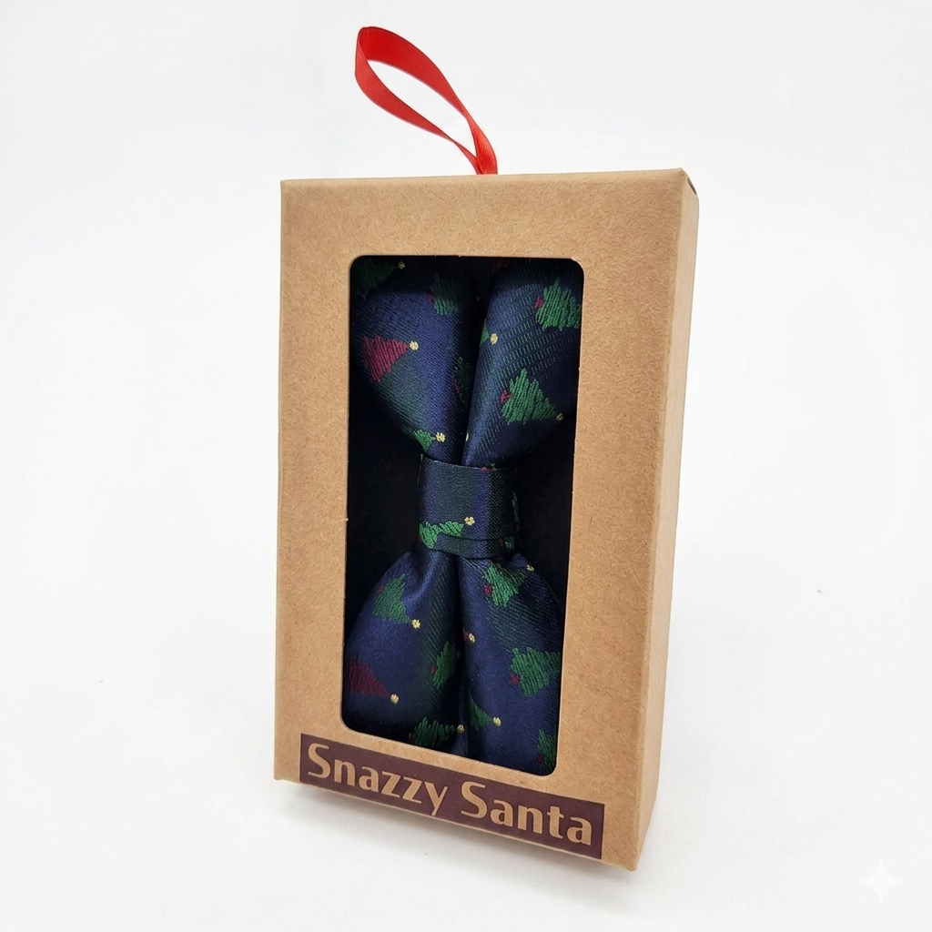 Vlinderdas - Blauw met rode en groene kerstbomen