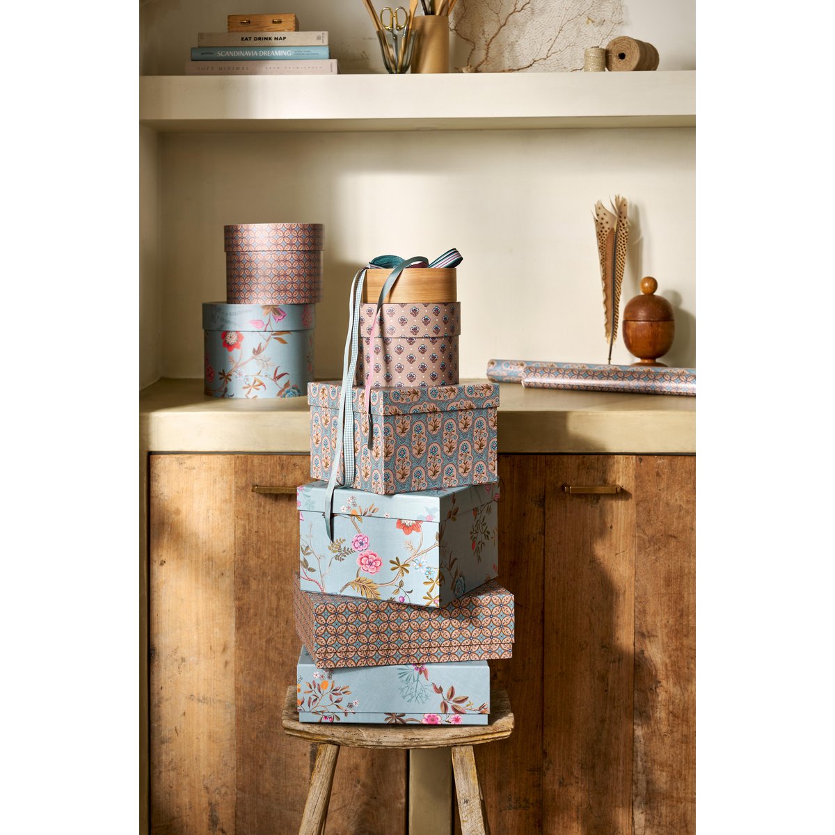 Set/2 Box Square Blooming Tales Blue-Khaki