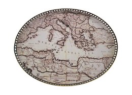 Signature tray oval antique world map edge grid gold