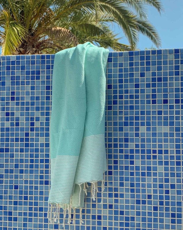 Asciugamano Hammam Fouta Waffle Stripes - Menta - 100x200cm