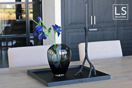 LS Collection® - Firkantet 50x50cm - Bakke - Lysbakke - Lysbakke - Serveringsbræt - Træbakke - Træbakke - Plateau - Dekoration - Boligtilbehør - Mat Sort