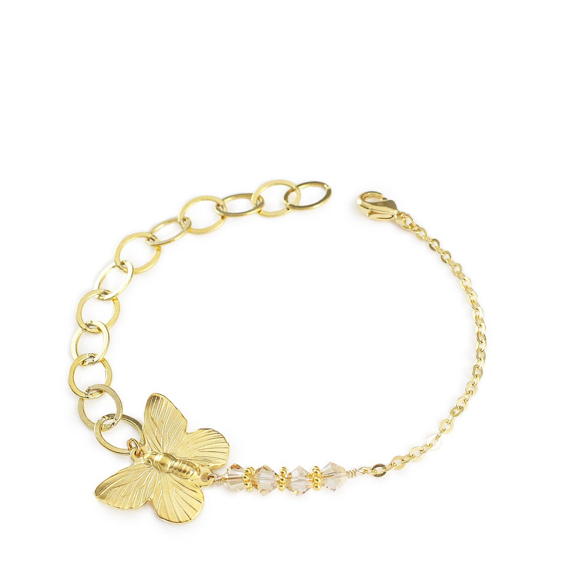 18K guldbelagt sommerfugl og Golden Shadow krystalarmbånd