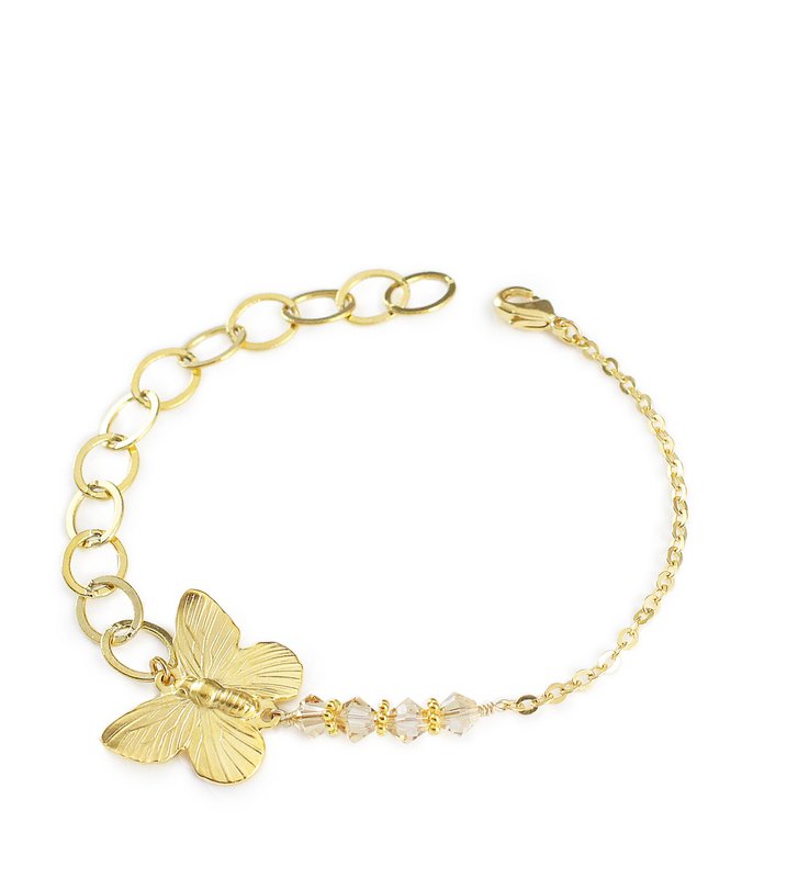 18K guldbelagt sommerfugl og Golden Shadow krystalarmbånd