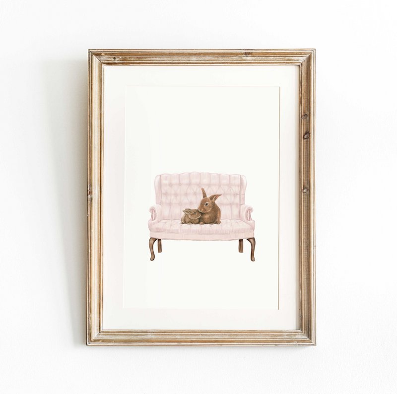 Bunny nursery art print, mother and baby, bunny poster, cute bunny poster, pink girls room poster, easter poster, cute bunny print, girls nursery art print, girls room