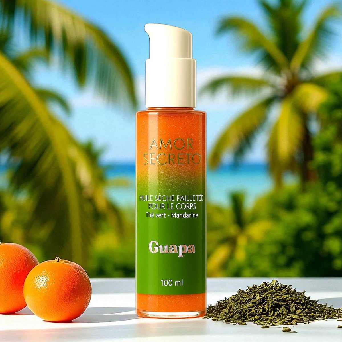 Glitzerndes trockenes Körperöl – GUAPA – Grüner Tee/Mandarine