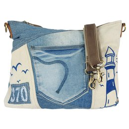 Borsa a tracolla sostenibile da donna Sunsa. Borsa a tracolla realizzata con jeans riciclati e tela (tela). Borsa a mano in stile retrò vintage. Borsa a tracolla per donna.