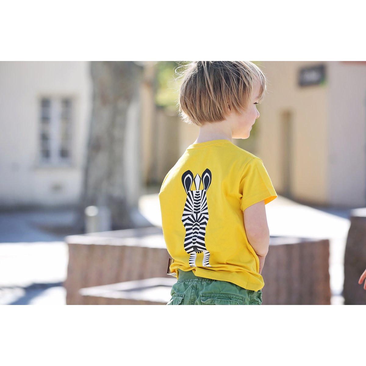 Kortærmet t-shirt til børn, økologisk bomuld, gul, Zebra