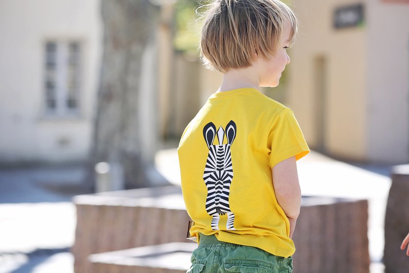 Kortærmet t-shirt til børn, økologisk bomuld, gul, Zebra