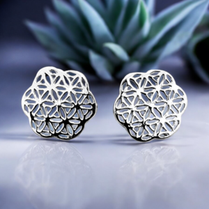 Flower of Life Mini Stud Earrings - 925 Sterling Silver - OHR925-37