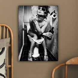 Canvas Painting - Wall Decoration Woman - Vintage - Curles - Toilet - Cigarette - Wall Decoration Living Room - Bedroom Decoration - Room Accessories - Canvas Paintings