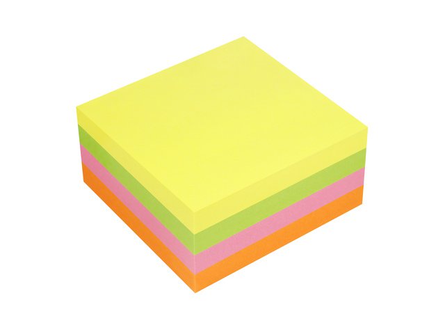 Info notes 75x75mm ass. felle kleuren blok a 320 vel geel, rose, groen, oranje