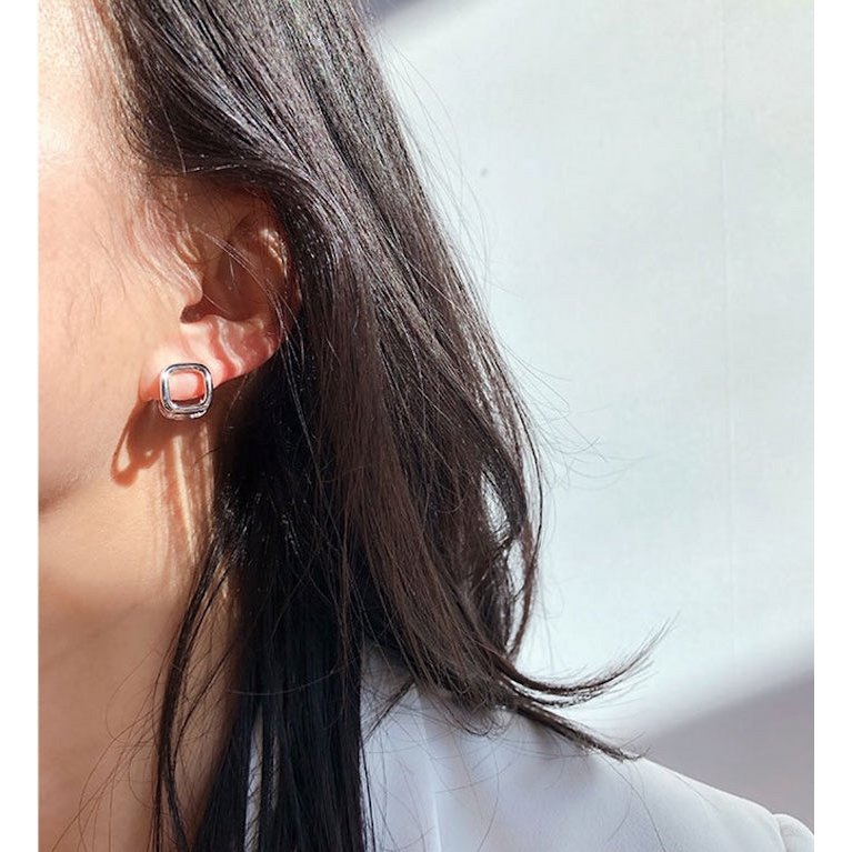 Modern Square Huggie Stud Earrings