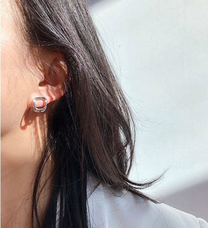 Modern Square Huggie Stud Earrings