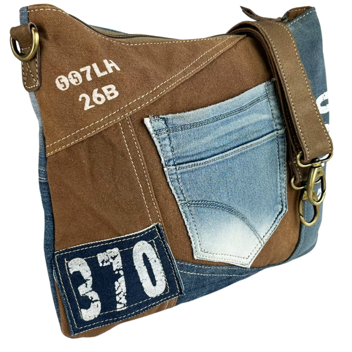 Sac bandoulière femme Sunsa. Sac bandoulière en jean et toile upcyclés. Sac à main style rétro vintage. Sac bandoulière pour femme.