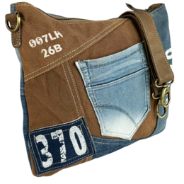 Sac bandoulière femme Sunsa. Sac bandoulière en jean et toile upcyclés. Sac à main style rétro vintage. Sac bandoulière pour femme.
