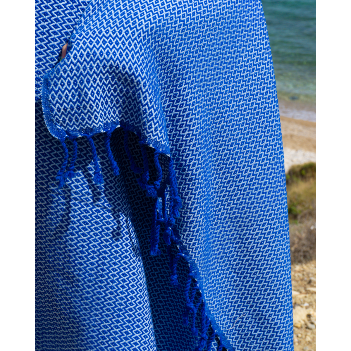 Asciugamano Spa Hammam in cotone SAMOS – Senza sabbia – Blu/Azzurro - 180x100 cm