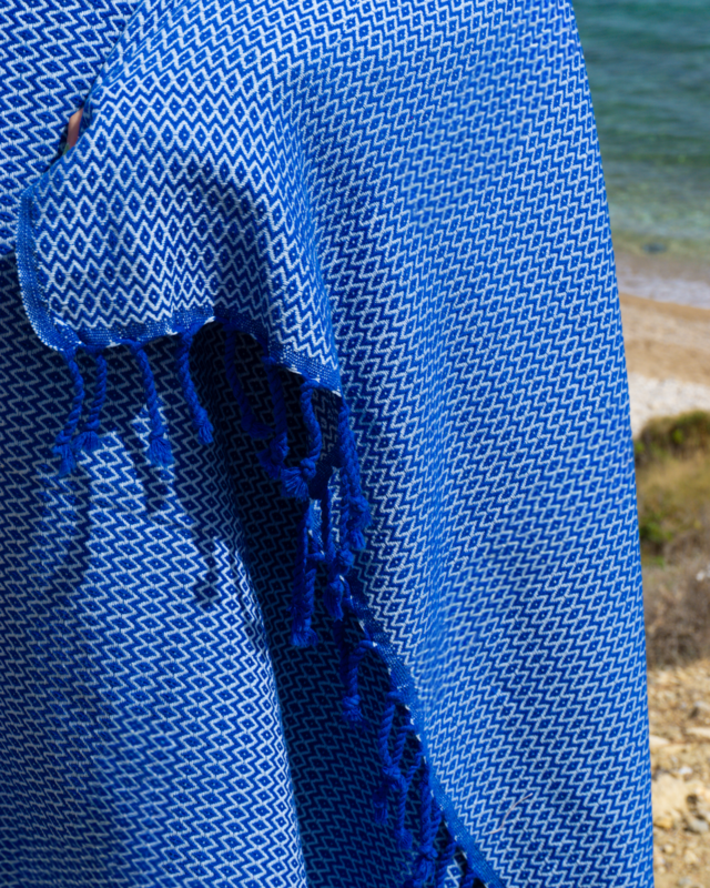 Asciugamano Spa Hammam in cotone SAMOS – Senza sabbia – Blu/Azzurro - 180x100 cm