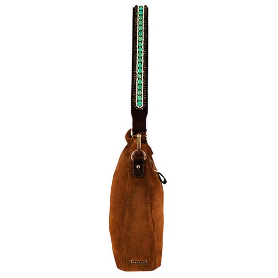 BOHO IBIZA BAG - Tracolla Tiger Turchese (70cm) + Borsa in pelle scamosciata (Cognac)