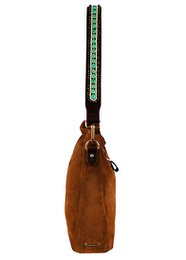 BOHO IBIZA BAG - Tracolla Tiger Turchese (70cm) + Borsa in pelle scamosciata (Cognac)