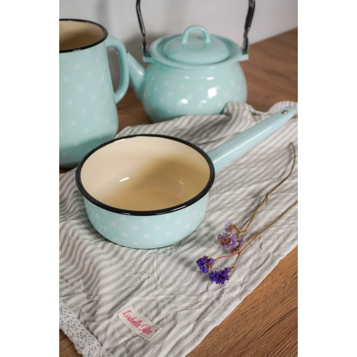 Enamel saucepan Polka dot blue 1,5L Isabelle Rose
