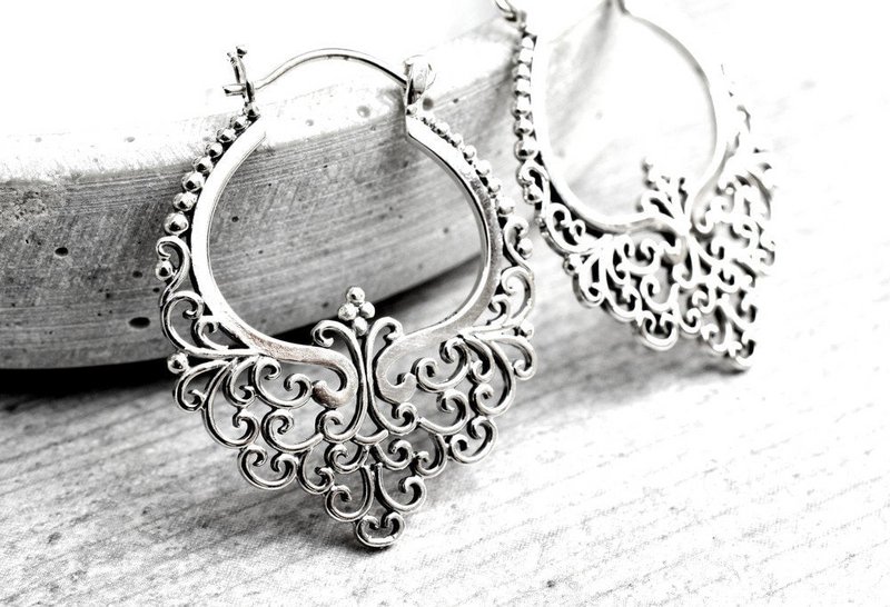 Gode ​​Karma Sølvspidse Creoler - 925 Sterling Boheme Style Øreringe OHR925-11