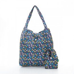 Sac cabas fleur en nylon recyclé bleu foncé