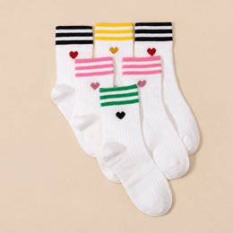 Set van 4 sokken met witte strepen en hartjes voor dames I 35-41
