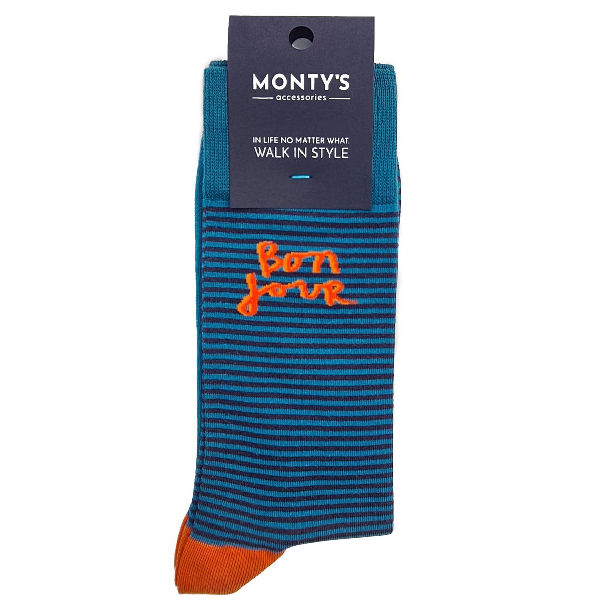 Herren -Baumwollstreifen -Crew -Socken. Grafik: Bonjour.