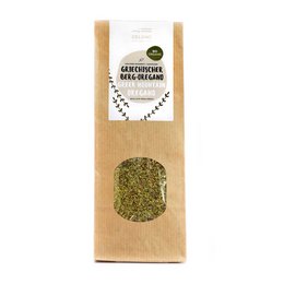 Organic mountain oregano in a 40 gr or 100 gr package. A single spice product with a natural, earthy aroma and flavor.