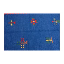Vintage Handwoven Tory Blue Kilim Rug