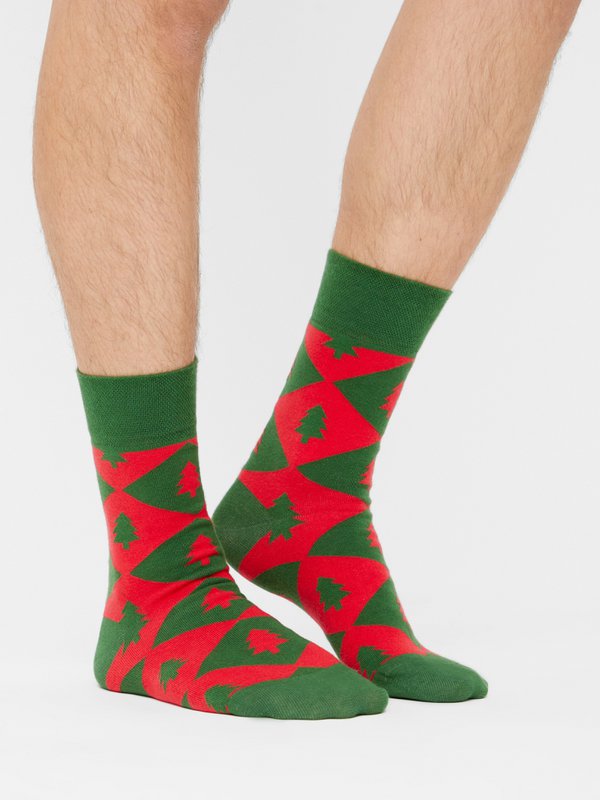 Bio-Socken Geschenkset Weihnachten - 2-Pack Socken mit weihnachtlichem Muster, Xmas