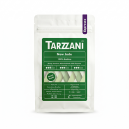 Espresso beans, 100% Arabica, medium roast, brown coffee beans, aromatic blend.