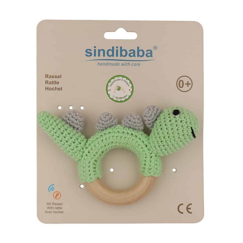 Crocheted dinosaur DINO grasping toy in green