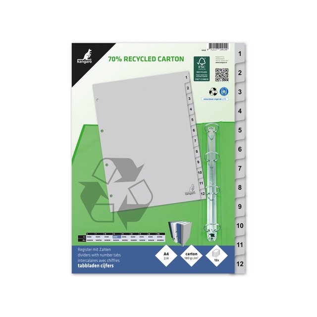 ECO Tab Kangaro A4 Zahlen 180gr grauer Karton 4r 12St FSC