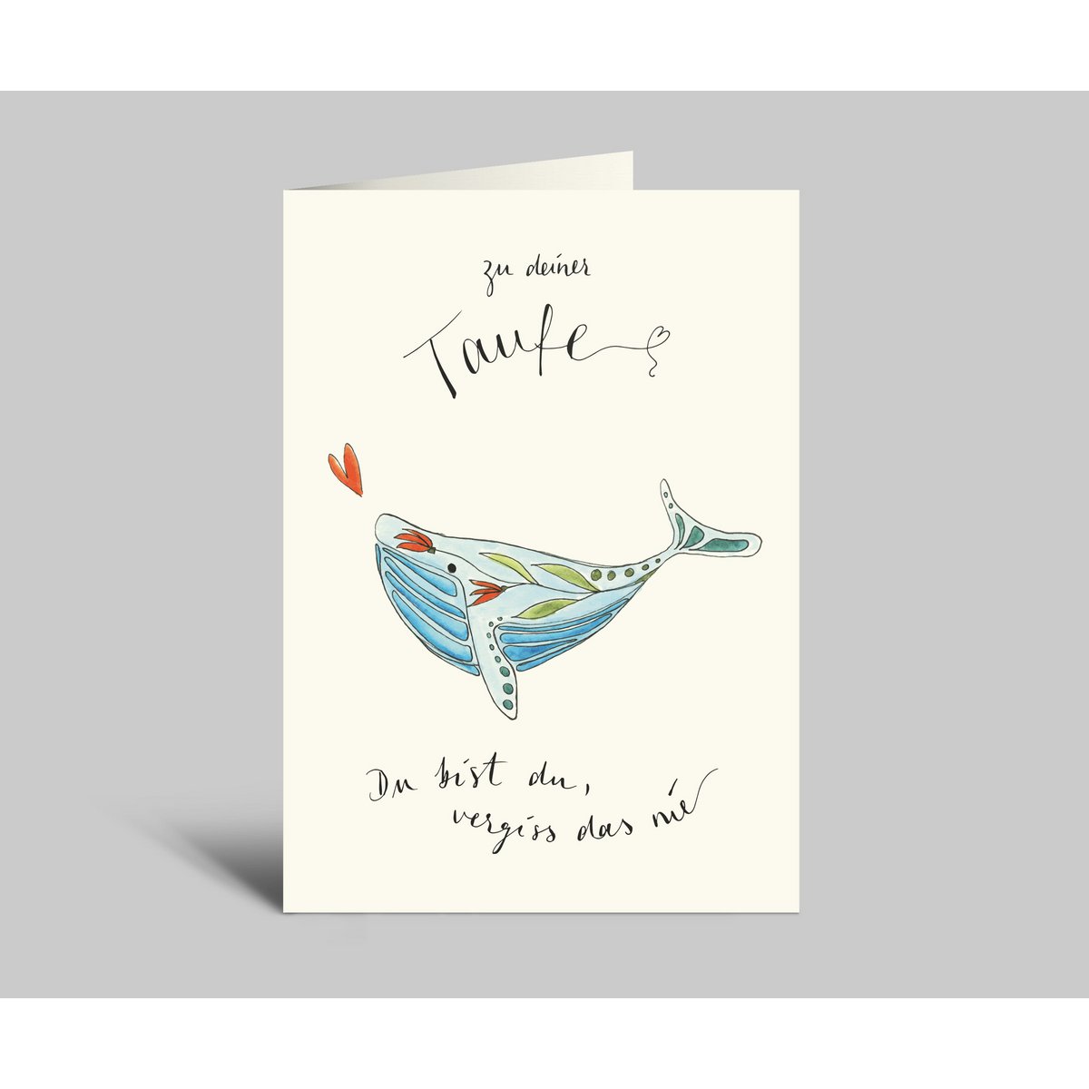 Baptism card with envelope | colorful whale | You are you, never forget that | Folded card
