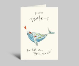Baptism card with envelope | colorful whale | You are you, never forget that | Folded card