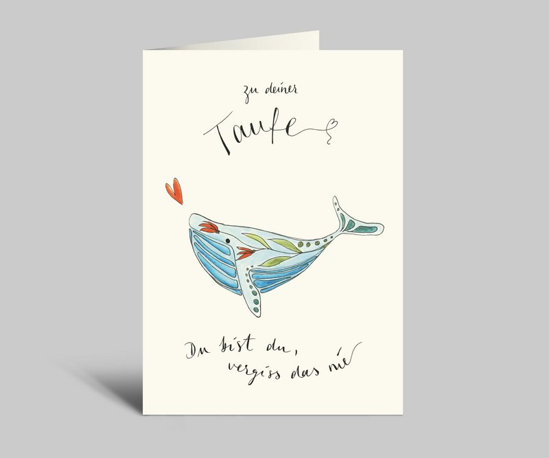 Baptism card with envelope | colorful whale | You are you, never forget that | Folded card