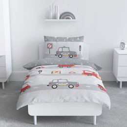 Beaver bed linen set 100x135cm police/fire department in red silver