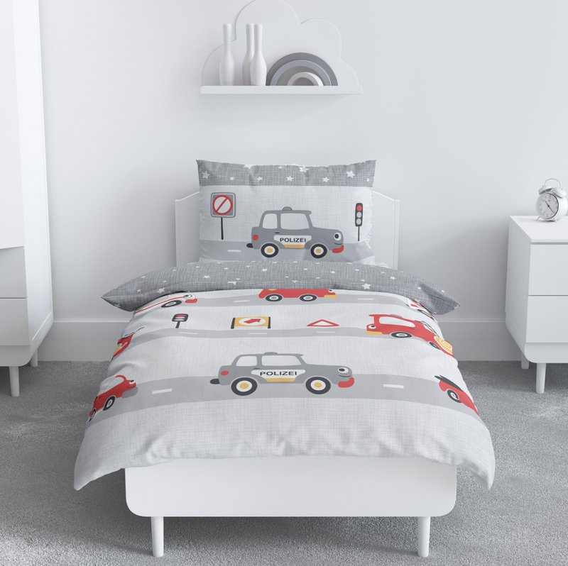 Beaver bed linen set 100x135cm police/fire department in red silver