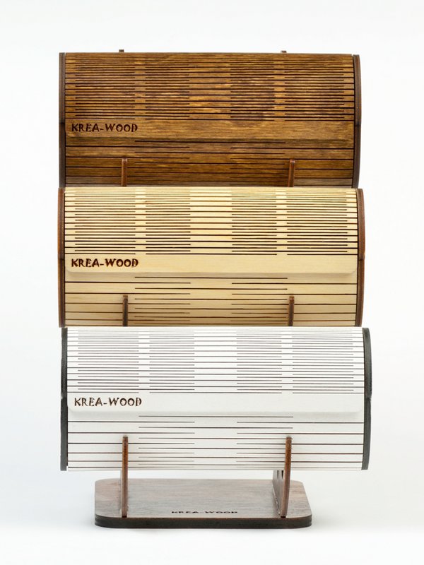 Étui à lunettes Krea-Wood fait main en bois de bouleau avec aimants. Couleur blanc vintage.
