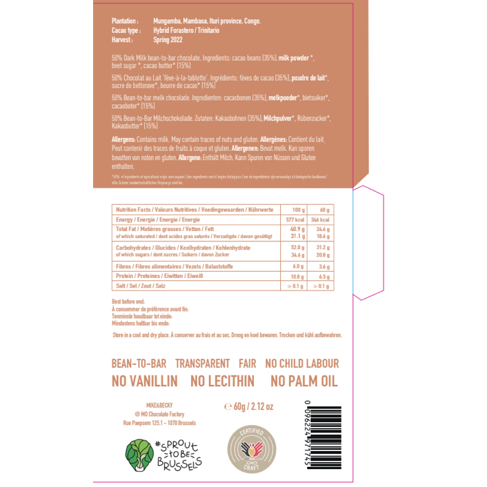 Mungamba 50% Dark Milk - Congo - BIO