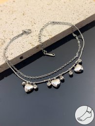 Cadena de tobillo de doble tobillo - acero inoxidable y diamantes de imitación
