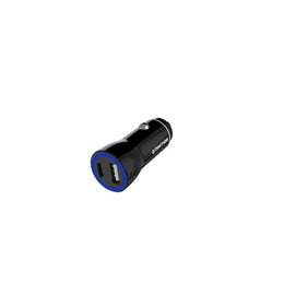 Cargador de coche azul y negro de 12 W con puerto dual tipo A y C