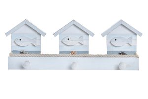 PERCHERO PARED MADERA CUERDA 36X5X13 CASITAS AZUL LM196654