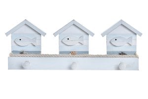 PERCHERO PARED MADERA CUERDA 36X5X13 CASITAS AZUL LM196654