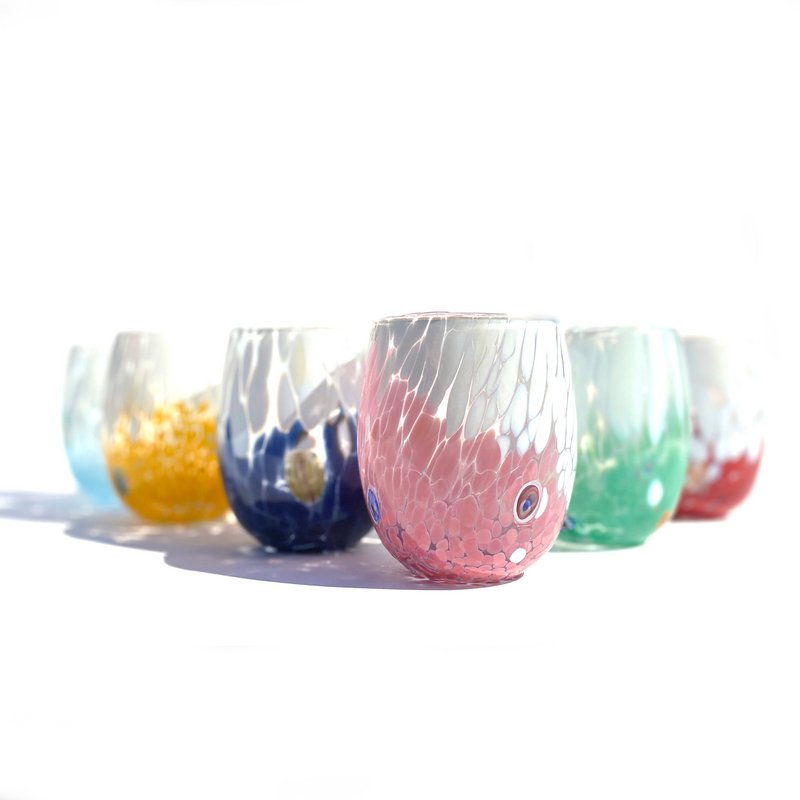 6 große zweifarbige Wassergläser aus mundgeblasenem und handgefertigtem Glas mit Murano-Murrine, Linie „I Colori di Murano“, 435 ml. Hergestellt in Italien