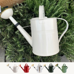 5 liter white watering can with a long spout and handle, suitable for gardening and watering plants.