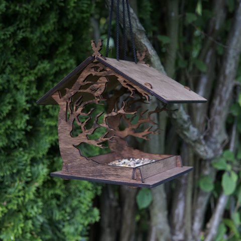 Bird Feeder - Wooden Hanging Bird Feeder