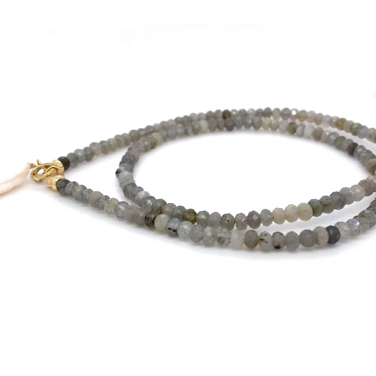 Collier labradorite avec pendentif perle