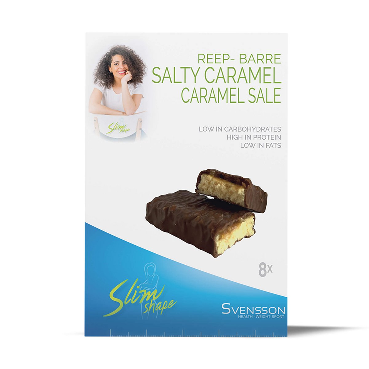 Protein bar flavor Salty Caramel, Box with 8 chocolate bars
